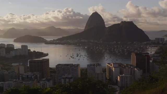 Sugar Loaf mountain and Botafogo Bay from a park overlooking Rio de Janeiro, Brazil.