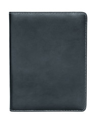 black leather notebook isolated on white background