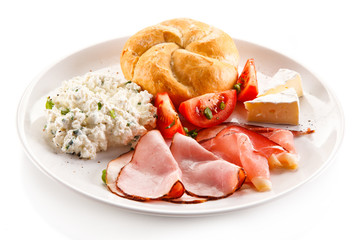 Breakfast - bacon, cottage cheese and vegetables 