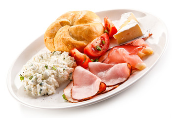 Breakfast - bacon, cottage cheese and vegetables 