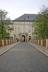 Naklejka premium PRAGUE, CZECH REPUBLIC - APRIL 29, 2013: Powder Bridge to Prague Castle, North entrance to the Prague Castle, Prague, Czech Republic