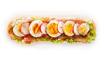 Breakfast - breadroll bacon, ham, cheese and vegetables 