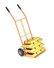 Truck and gold bullion, isolated on a white background. 3d illus