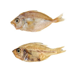 Dried fishes isolated on white background