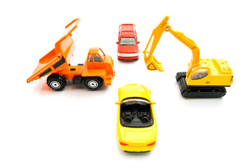 truck, backhoe and other cars