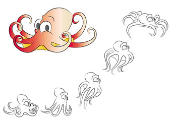 Polpo piovra cartone animato per libri per bambini illustrazione vettoriale frame per animazione