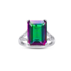 Emerald Cut Mystic Topaz Gemstone Ring in Silver 
