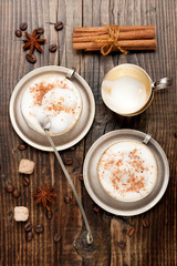 coffee cappuccino with cinnamon. top view