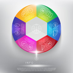 Abstract infographic circle element. Coloured and glossy on the white panel. Business strategy. 6 parts concept. Vector illustration. Eps10.
