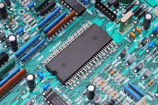 Processor board. Macro photo
