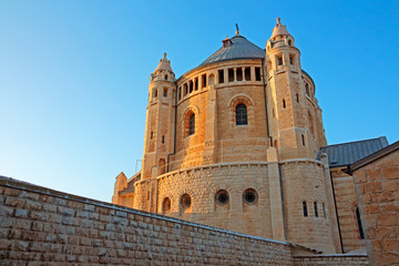 Fototapeta na wymiar View of the historical Dormition Abbey on Mount Zion, Jerusalem, Israel.