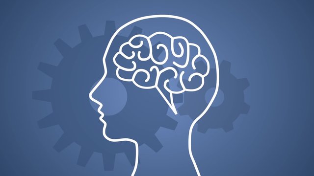 Motion graphics of brain appearing in head and starting to work