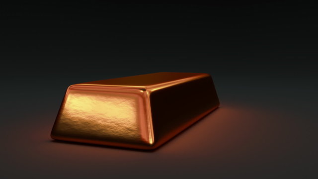 Animated falling and bouncing realistic bar of copper in dark space.