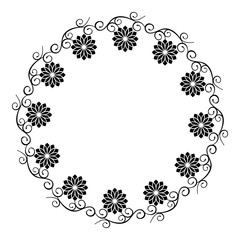 Round silhouette frame with flowers
