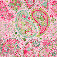 Vintage floral motif ethnic seamless background.