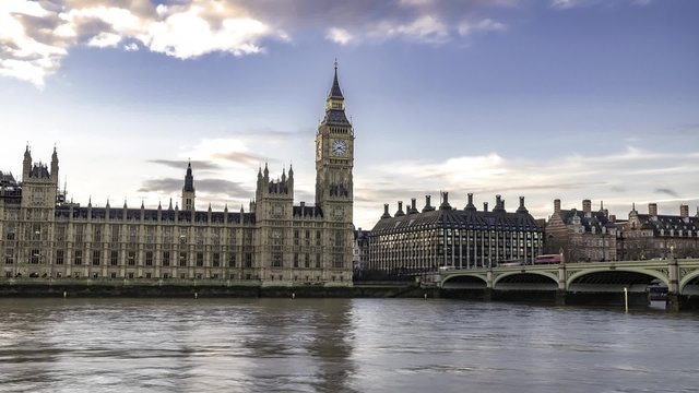 Time lapse view of the House of Parliament and the Big Ben in London at sunset