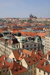 Fototapeta na wymiar PRAGUE, CZECH REPUBLIC - APRIL 24, 2013: View from Old Town Hall Tower to Mala Strana (Lesser Town) and Hradcany