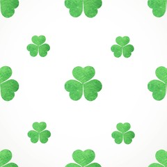 Seamless pattern of  watercolor shamrocks clover on St. Patrick'