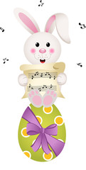 Easter bunny singing on chocolate egg

