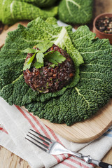 Red rice with meat and savoy