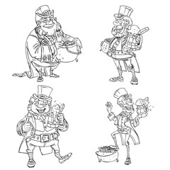 Line art coloring Leprechaun with beer and gold