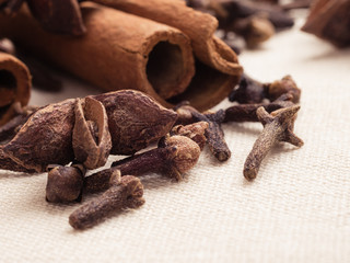 Spices cinnamon sticks anise stars and cloves