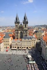 PRAGUE, CZECH REPUBLIC - APRIL 24, 2013: Church of Our Lady before Tyn on Old Town Square, Prague, Czech Republic. View from Old Town Hall Tower