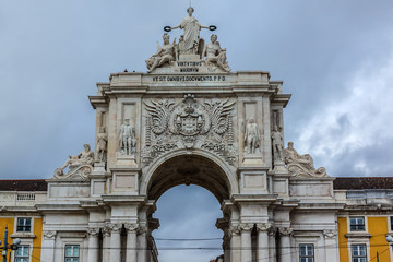 Fototapeta na wymiar Triumphal arch at Rua Augusta. Commerce Square, Lisbon, Portugal