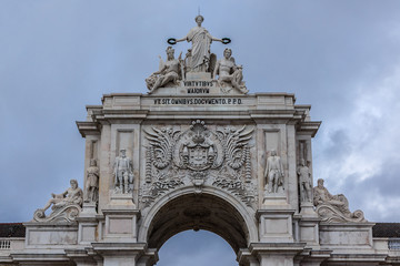 Fototapeta na wymiar Triumphal arch at Rua Augusta. Commerce Square, Lisbon, Portugal