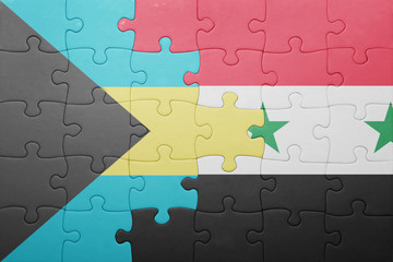 puzzle with the national flag of bahamas and syria