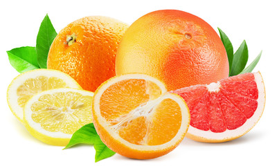 mix of citrus fruits isolated on the white background