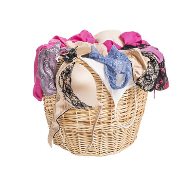 Women's underwear in the for laundry basket.