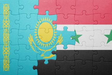 puzzle with the national flag of kazakhstan and syria