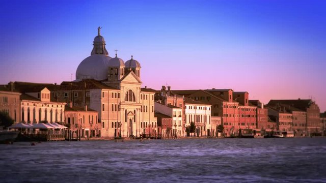 Beautiful, slow motion shot of the Bauer Palladio Hotel during the evening in Venice, Italy.