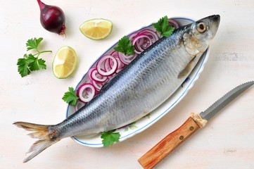 herring with red onion, lime and parsley