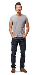 handsome young asian man standing over white