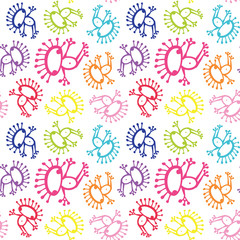 Colorful doodle alien frog seamless pattern background texture