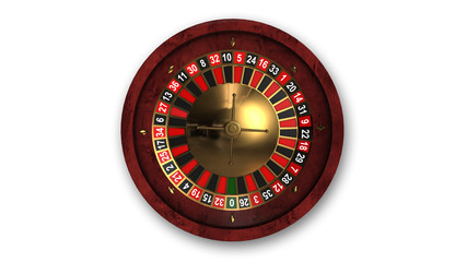 Roulette wheel isolated on white background, top view