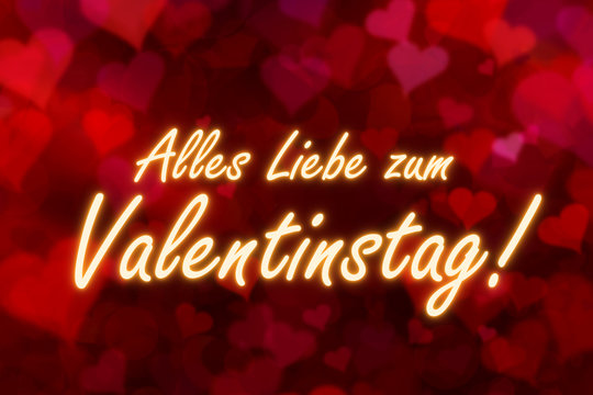 Alles Liebe zum Valentinstag – Grußkarte mit Herzen im Hintergrund