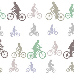 Obraz premium Decorative seamless pattern of silhouettes cyclists on bicycles