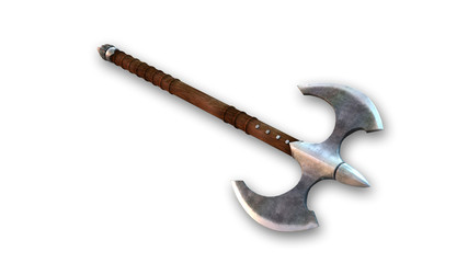 Battle Axe, medieval weapon on white background - 100234410