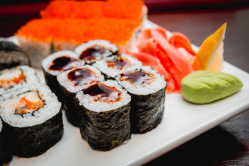 Sushi on a white plate