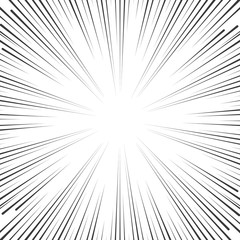 Vector comic book speed lines background. Starburst explosion in manga or pop art style on white.