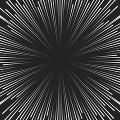 Fototapeta premium Vector comic book speed lines background. Starburst radial black explosion in manga or pop art style.