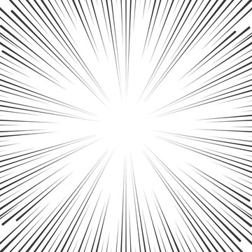 Vector comic book speed lines background. Starburst explosion in manga or pop art style on white.