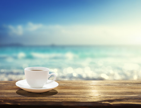 Fototapeta sea and cup of coffee