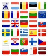 EU Flags Flat Square Icon Set