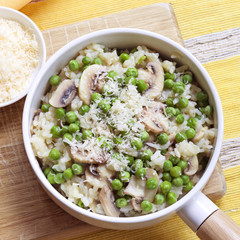 Risotto with Peas Mushrooms and Parmesan