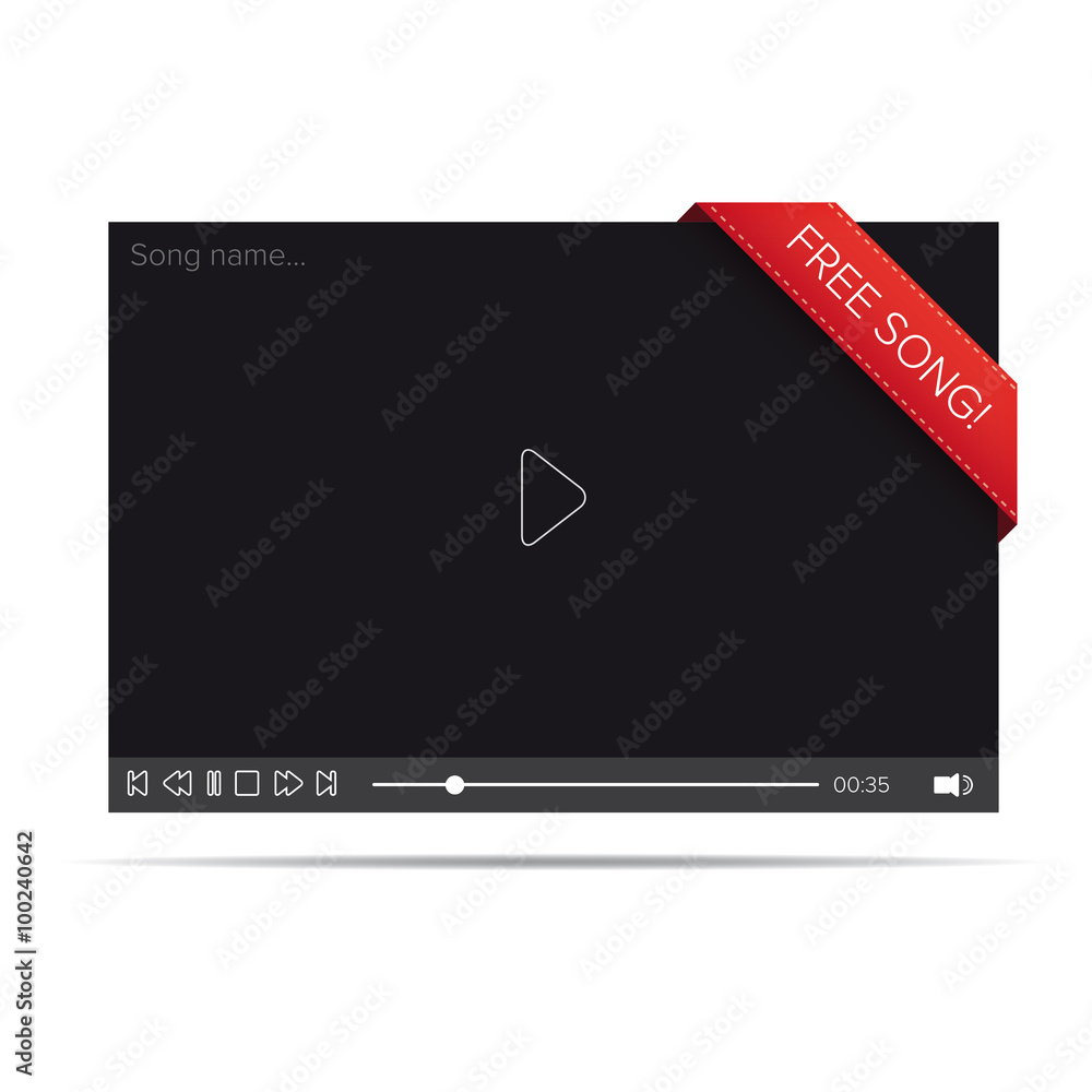 Poster flat video player for web and mobile apps with free song notific