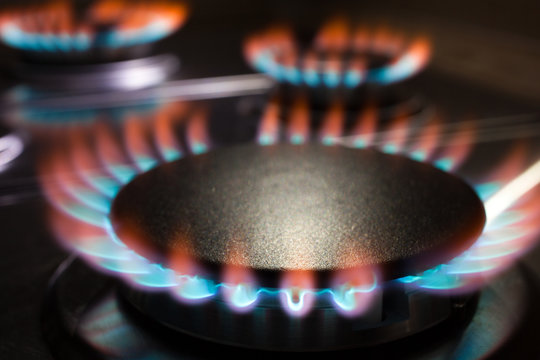 Gas burner flame at gas stove
